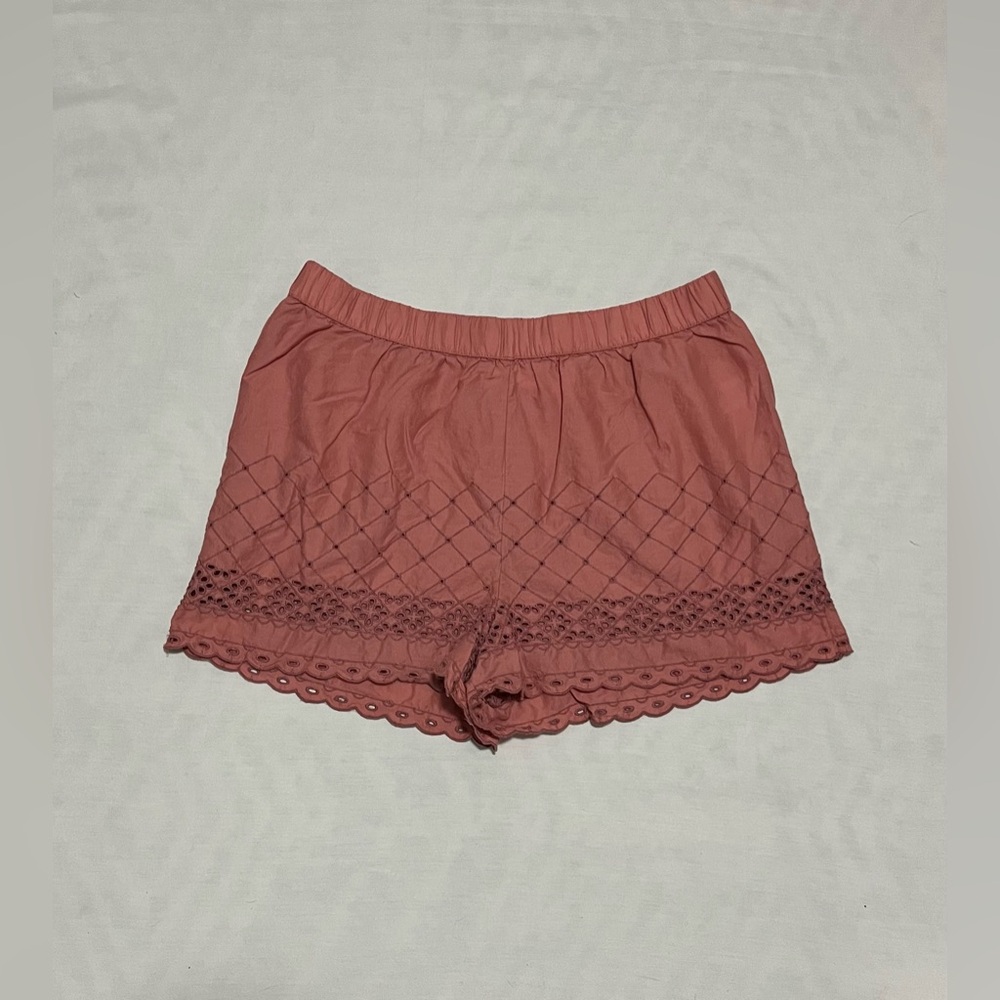 Shabby Chic Pink Embroidered Eyelet Cotton Shorts – Size Medium